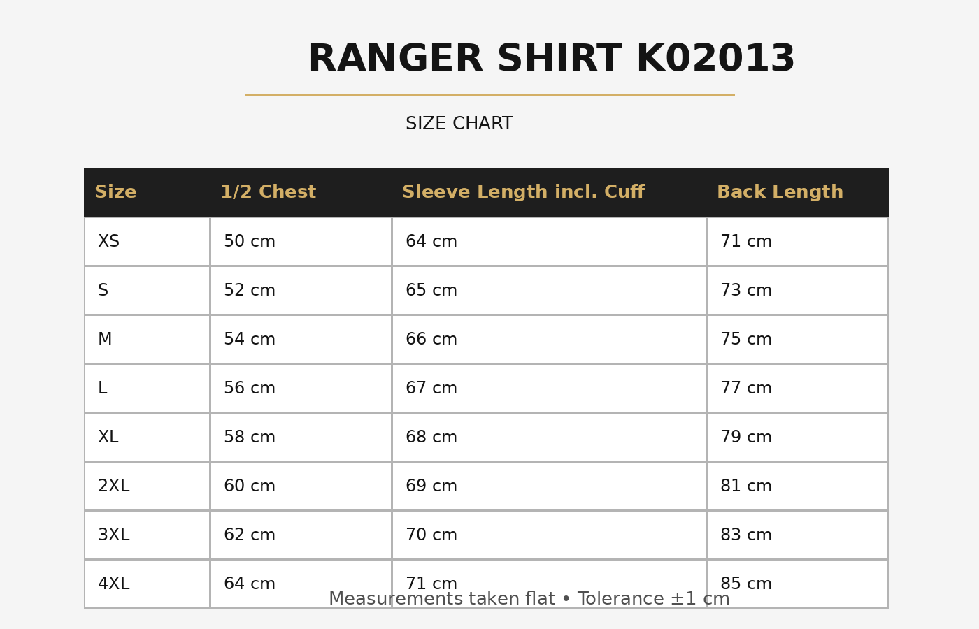 Ranger Shirt - Greek Lizard size chart
